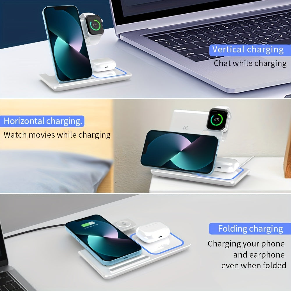 Wireless Charging Station 3-In-1 Standard 15W Fast Mag-Safe Charger Stand, Suitable for Iphone 17, 16, 15, 14, 13, 12, 11, 8, Pro Max/Pro/Mini/Plus, Iwatch Ultra 11/10/9/8, 7/6/5/4/3/2, SE, Airpods 4/3/2/Pro/Pro2/Pro3