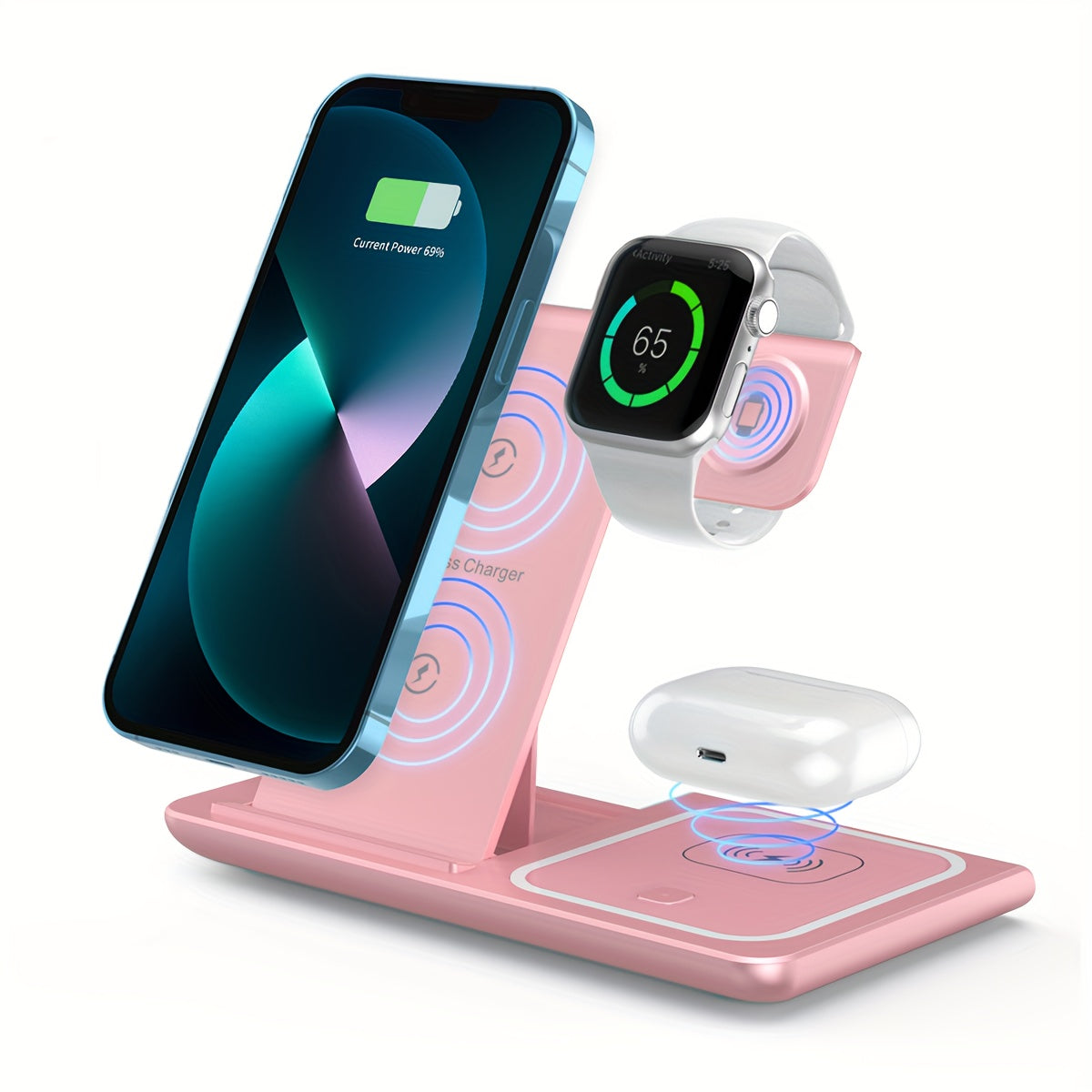 Wireless Charging Station 3-In-1 Standard 15W Fast Mag-Safe Charger Stand, Suitable for Iphone 17, 16, 15, 14, 13, 12, 11, 8, Pro Max/Pro/Mini/Plus, Iwatch Ultra 11/10/9/8, 7/6/5/4/3/2, SE, Airpods 4/3/2/Pro/Pro2/Pro3