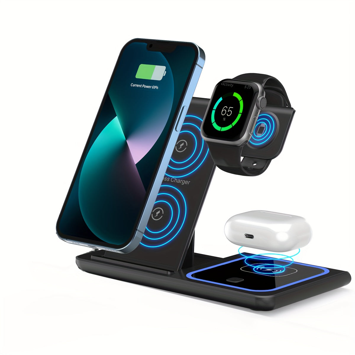 Wireless Charging Station 3-In-1 Standard 15W Fast Mag-Safe Charger Stand, Suitable for Iphone 17, 16, 15, 14, 13, 12, 11, 8, Pro Max/Pro/Mini/Plus, Iwatch Ultra 11/10/9/8, 7/6/5/4/3/2, SE, Airpods 4/3/2/Pro/Pro2/Pro3