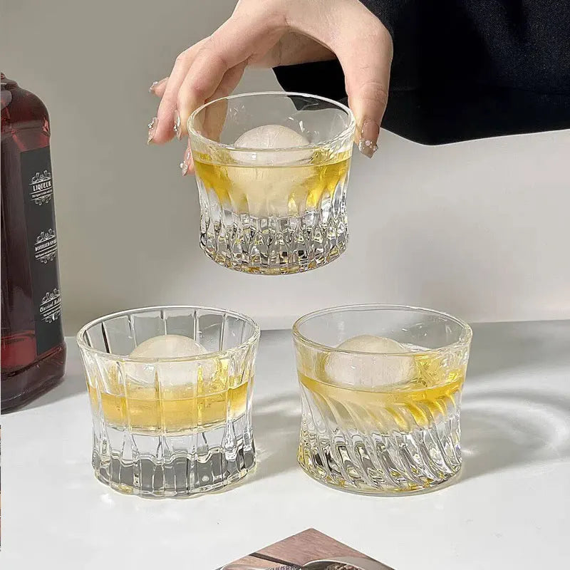 Coffee Cup Glass Cup Striped Water Cup Living Room Drinking Cup Transparent Tea Cup with Handle Simple Thick-botted Glass Cup