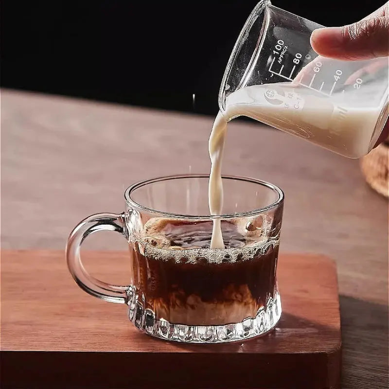 Coffee Cup Glass Cup Striped Water Cup Living Room Drinking Cup Transparent Tea Cup with Handle Simple Thick-botted Glass Cup