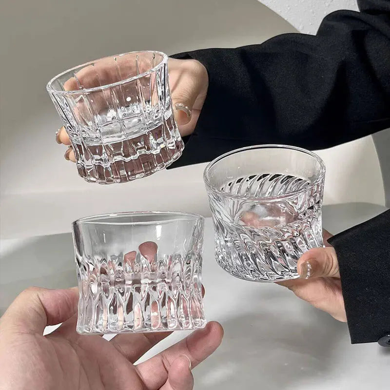 Coffee Cup Glass Cup Striped Water Cup Living Room Drinking Cup Transparent Tea Cup with Handle Simple Thick-botted Glass Cup