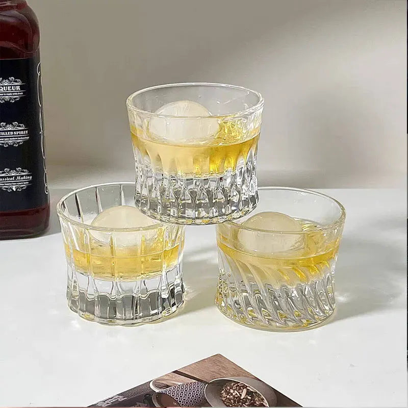 Coffee Cup Glass Cup Striped Water Cup Living Room Drinking Cup Transparent Tea Cup with Handle Simple Thick-botted Glass Cup