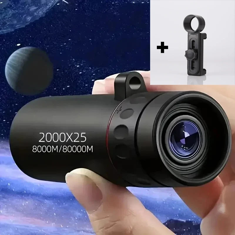 New 2000x25 HD Monocular Telescope Mini Portable Mobile Phone Telescope with Holder Camping Hunting Birdwatching Telescope