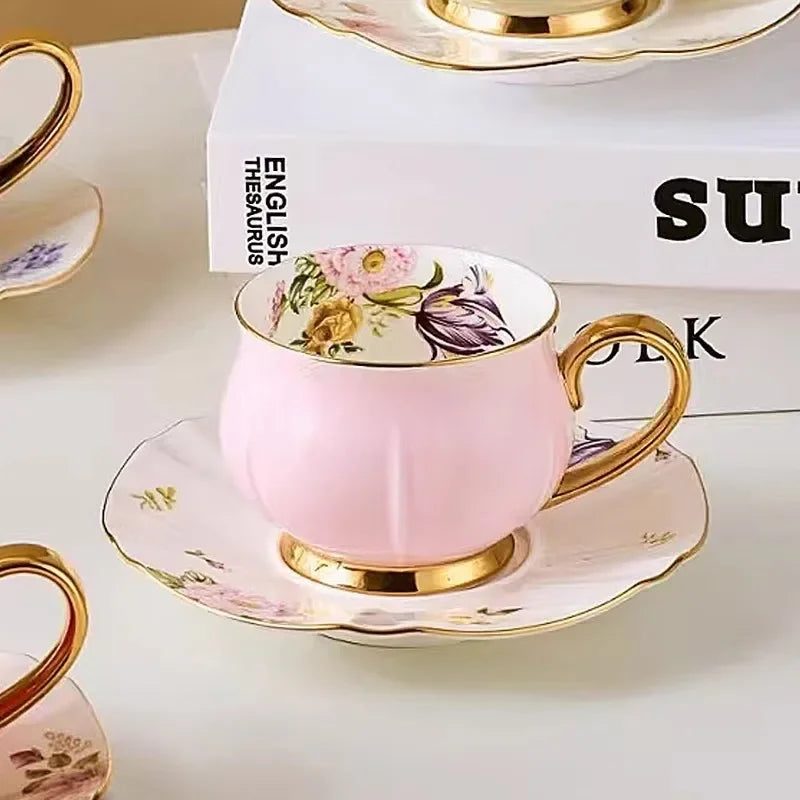 Luxury and exquisite couple pink purple cup 90ml meaningful hand made tea cup European bone china coffee cup and plate set