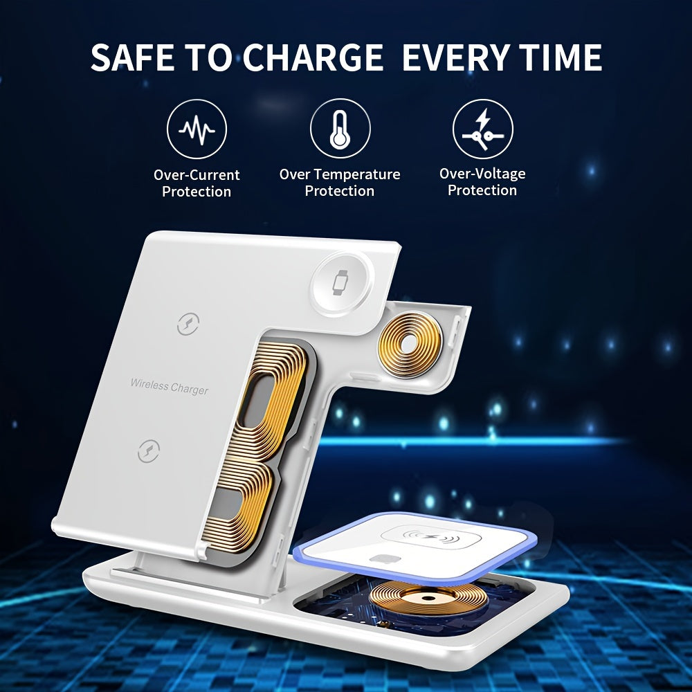 Wireless Charging Station 3-In-1 Standard 15W Fast Mag-Safe Charger Stand, Suitable for Iphone 17, 16, 15, 14, 13, 12, 11, 8, Pro Max/Pro/Mini/Plus, Iwatch Ultra 11/10/9/8, 7/6/5/4/3/2, SE, Airpods 4/3/2/Pro/Pro2/Pro3