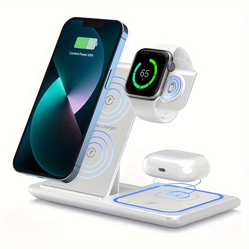 Wireless Charging Station 3-In-1 Standard 15W Fast Mag-Safe Charger Stand, Suitable for Iphone 17, 16, 15, 14, 13, 12, 11, 8, Pro Max/Pro/Mini/Plus, Iwatch Ultra 11/10/9/8, 7/6/5/4/3/2, SE, Airpods 4/3/2/Pro/Pro2/Pro3